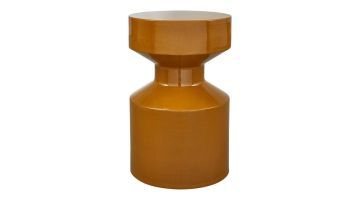 Honinggele metalen bijzettafel met cilindervormige voet en rond tafelblad