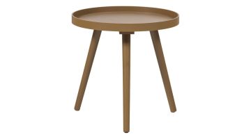 Honinggele WOOOD bijzettafel Sasha met rond blad en drie slanke poten op witte achtergrond