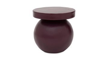Donkerbruine bijzettafel Mosi van katoen maché met bolle vorm en rond tafelblad