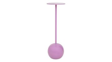 Matte violet bijzettafel met ronde bolle voet en slank rond blad op witte achtergrond