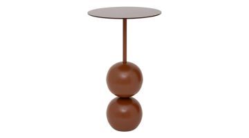 Bijzettafel Sibi in sugar almond met rond mat glazen blad en dubbele bolvormige voet