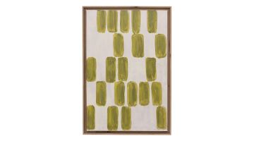 Wanddecoratie met groen abstract patroon in eikenhouten lijst op lichte achtergrond