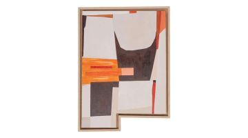 Abstract handgeschilderd schilderij Julio met oranje, roodbruin en gebroken wit in eiken frame met uitsparing