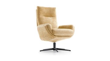 Draaifauteuil Thames van Baenks in stof Venga Brass met zwart metalen draaipoot zijaanzicht