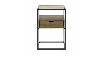 Nachtkastje Cassetto met bronskleurig metalen frame en lade in eikenhoutlook