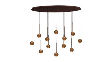 Lucide Calina hanglamp met 12 amberkleurige glazen bollen