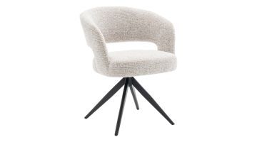 Draaibare armstoel Corania naturel met lichte bouclé bekleding en zwarte metalen draaipoot