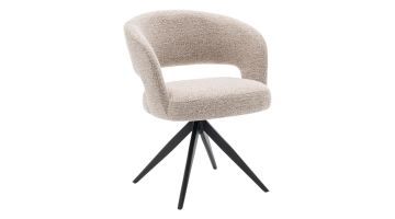 INHOUSE armstoel Corania Beige schuin van voren met beige bouclé bekleding en zwarte draaivoet