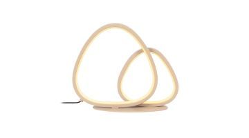 Taupekleurige Lucide Samling tafellamp met twee organische ringen en geïntegreerde LED, vrijstaand op witte achtergrond.