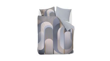 Dekbedovertrek Archi met grafisch patroon van bogen in blauw-, grijs- en zandtinten
