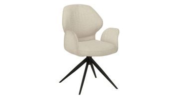 Armstoel Bione Naturel met zachte bekleding en zwart metalen draaipoot schuin van voren