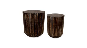 Set van 2 cilindervormige bijzettafels in zwart bamboe