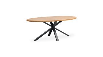 Ovale eettafel Caltana van Profijt Meubel in brown cuneo oak met zwart metalen spinpoot