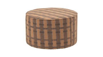 Ronde Sarli poef laag in roze-bruin chenille met ruit patroon op lichte achtergrond