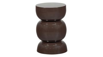 Donkerbruine metalen WOOOD Breno bijzettafel met drie ronde vormen en hoogglans afwerking, vrijstaand gefotografeerd tegen lichte achtergrond