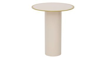 Urban Nature Culture Tiro bijzettafel in almond milk met cilindervormige poot en rond blad met groen randdetail