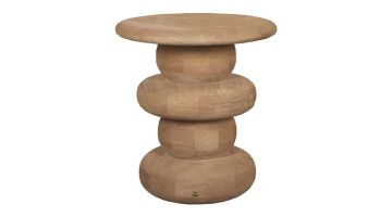 PTMD bijzettafel Keven van mangohout met rond blad en gelaagde ronde basis