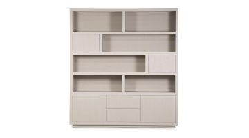 Eleonora kabinet Helsinki taupe 200x220 cm frontaanzicht met open vakken en gesloten kastdelen