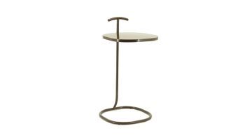 Bijzettafel Birka bruin van metaal met rond blad en handgreep minimalistisch design