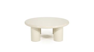 Beige salontafel Bloop met rond hoogglans blad en stevig onderstel met cilindervormige poten