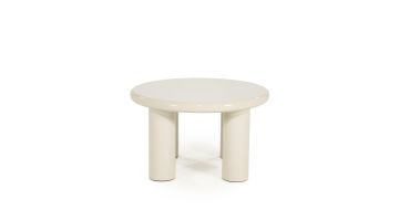 Beige salontafel Bloop medium met rond hoogglans blad en cilindervormige poten