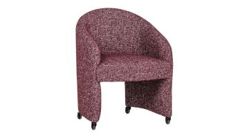 WOOOD Cordo armstoel met wielen in bordeauxrode melange stof schuin van voren gefotografeerd op witte achtergrond