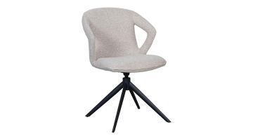 Eetkamerstoel Zurich met Naturel Royal Bouclé bekleding en zwart metalen draaibare X-poot schuin van voren