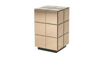 Bijzettafel Flectron met bruin spiegelglas in kubusvormig design en zwarte basis