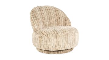 Fauteuil Fineline van By-Boo in bruine Rayas stof met fijne strepen en ronde vormen