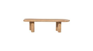 Eettafel Nigel van mangohout met afgerond langwerpig blad en vier cilindervormige poten