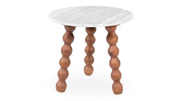 By-Boo bijzettafel Nelo met sawar marmer blad en mangohouten poten