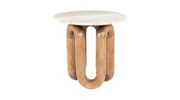 Bijzettafel LoopStone van By-Boo met marmeren blad en organisch mango houten onderstel.