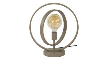 Beige tafellamp Turn Around met ronde metalen ringen en zichtbare filament lichtbron