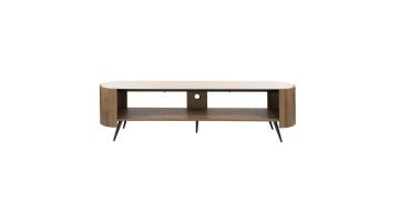 TV-meubel Arcus 180 cm met travertinlook blad, open vakken en bronze metalen poten