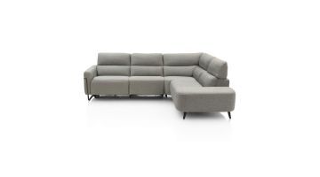 Designsofa Creazzo in stof Cloudy olive met 3,5-zits, hoekelement en smalle ottomane rechts