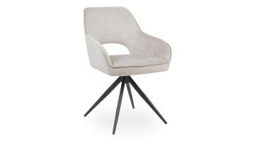 Eetkamerstoel Furato naturel met draaibaar zwart metalen onderstel en zachte bekleding zijaanzicht