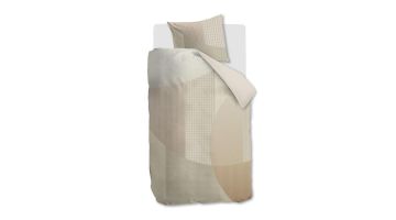 Dekbedovertrek Tove in natuurlijke tinten met grafisch patroon en speelse vormen op eenpersoonsbed