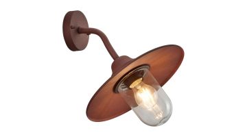Brenta wandlamp in roestkleur met transparante glazen kap en vintage uitstraling.