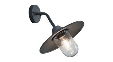 Brenta buitenwandlamp in antraciet met transparante glazen kap en vintage uitstraling.