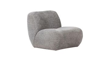 Lichtblauwe WOOOD Nomu fauteuil met ronde vormen en craquelé velvet bekleding schuin van voren