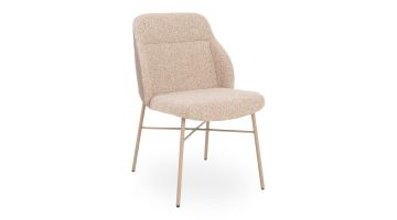 Moderne eetkamerstoel Jack zonder armleuningen in beige structuurstof met slank metalen onderstel