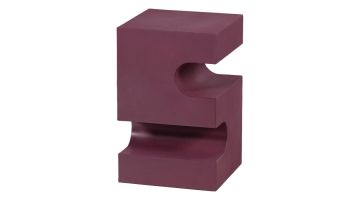 Paars-bruine metalen bijzettafel met geometrische vorm en ronde uitsparingen in blokdesign