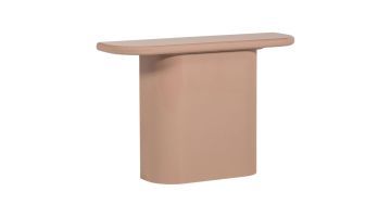 Lichtroze sidetable met afgerond blad en brede centrale poot op witte achtergrond