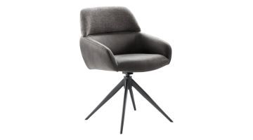 Draaibare armstoel in antraciet microvezel met zwarte metalen kruispoot op witte achtergrond