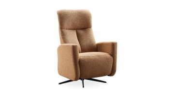 Relaxfauteuil Waverly Small in stof Lodge cognac met rechte armleuningen en zwarte draaipoot, vooraanzicht