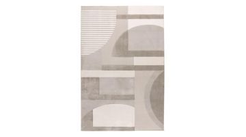 Vloerkleed Vey in zilver en grijs met grafisch patroon van lijnen en halve cirkels op lichte achtergrond