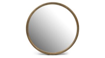 Ronde spiegel Isola 120 cm met brede rand van iepenhout en helder spiegelglas