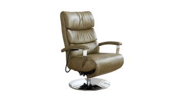 Relaxfauteuil Himolla Lanon in groen leer met draaivoet en armleuningen