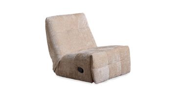 Relaxfauteuil Chill van Starfurn in beige weefstof met verstelbare rugleuning en voetensteun, vooraanzicht