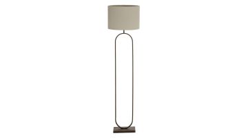 Vloerlamp Balook met beige kap en slanke bruine ovale lampvoet op rechthoekige basis